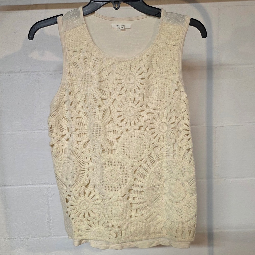 Maurices Womens Cream Crochet Floral Overlay Sleeveless Tank Top Size M Ivory